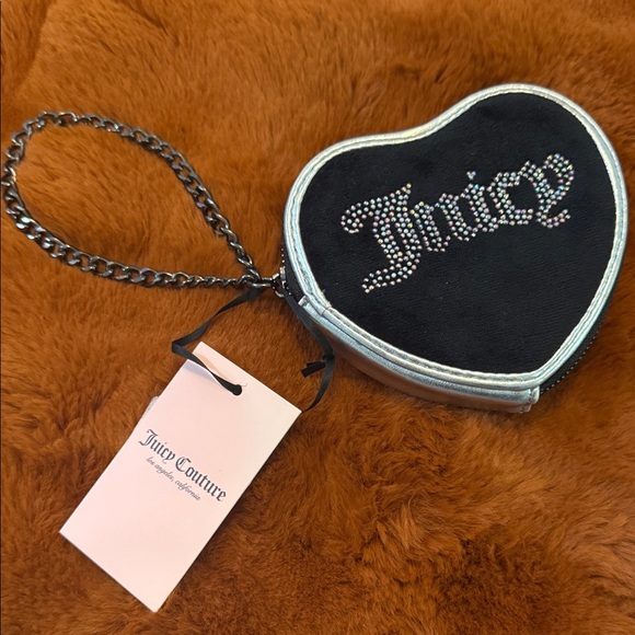 Juicy Couture Black and Silver Heart Wristlet - Picture 1 of 3